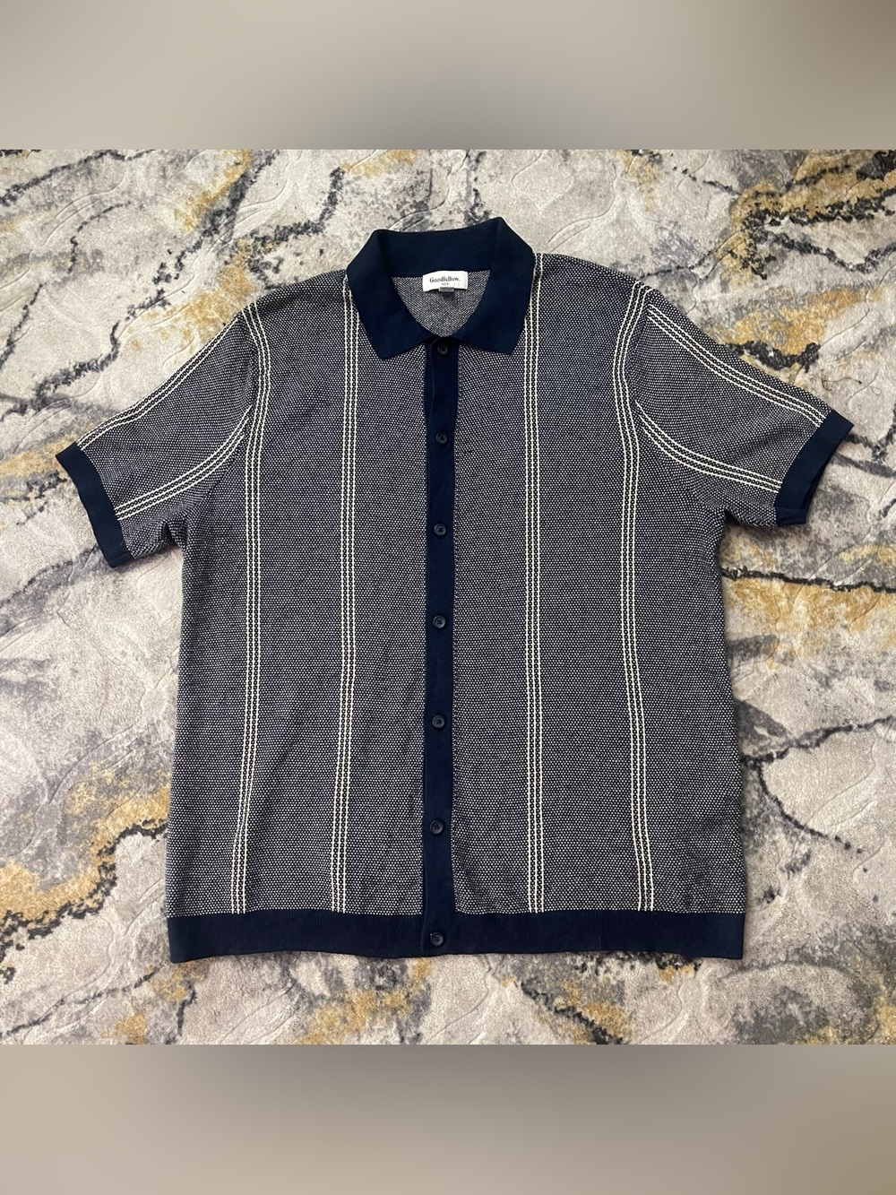 Goodfellow & Co Navy and White Short-Sleeve Button-Front Knit Polo - Picture 3 of 8
